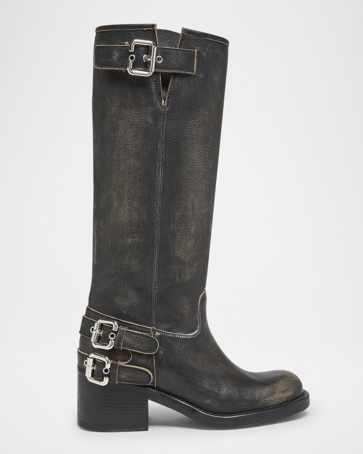 Chloe Dakota Burnished Leather Knee-High Moto Boots