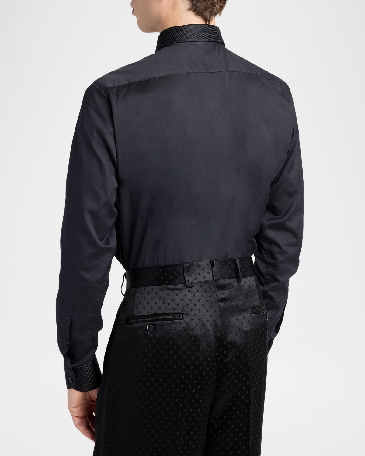 TOM FORD Men 's Cotton and Silk Jacquard-Trim Dress Shirt | Thumbnail 5 TOM FORD Men 's Cotton and Silk Jacquard-Trim Dress Shirt | Thumbnail 5
