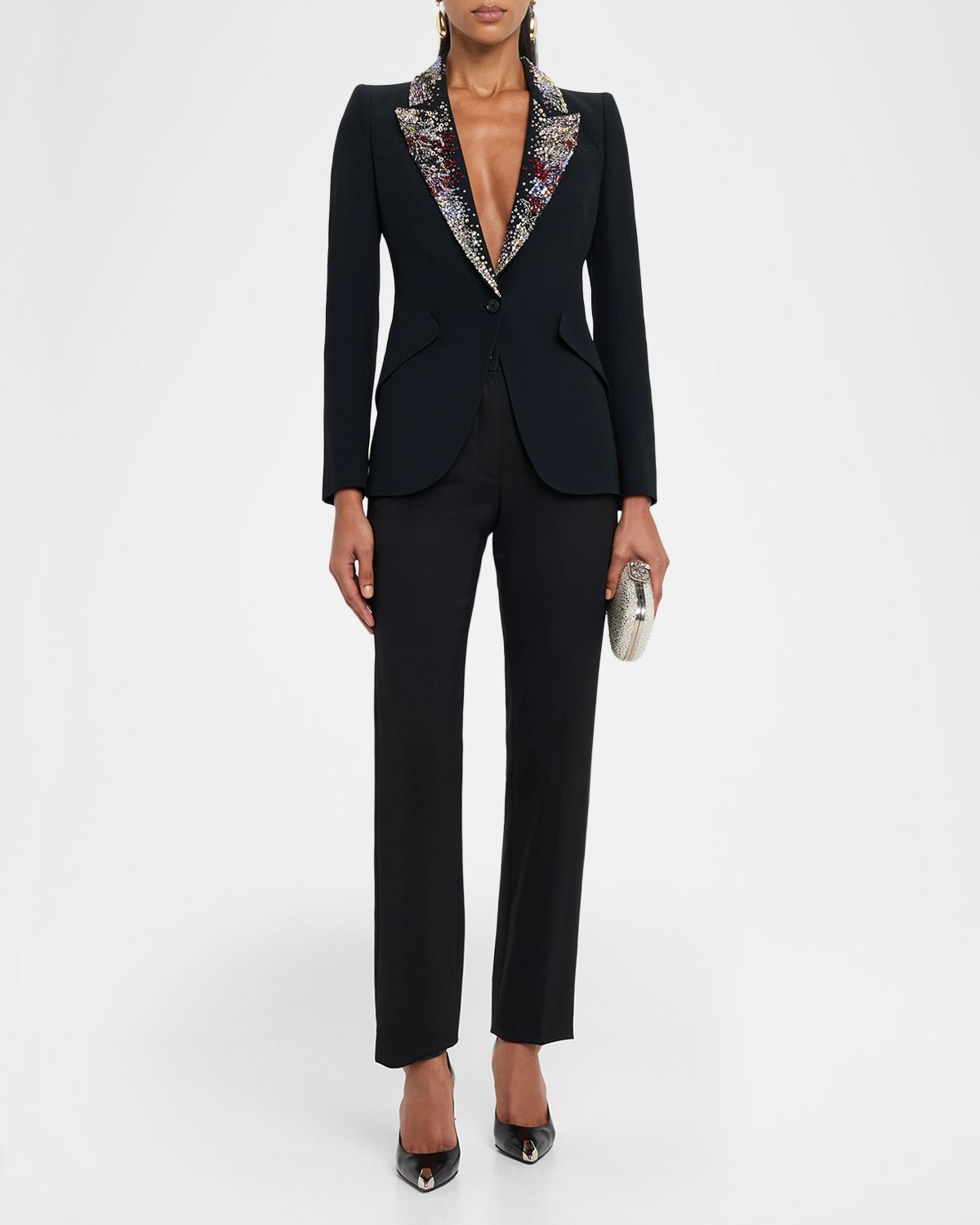 McQueen Crystal Lapel Single-Breasted Jacket