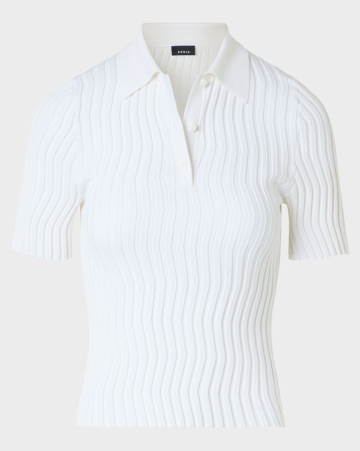 Akris Zigzag Rib Knit Short-Sleeve Polo Sweater | Thumbnail 5