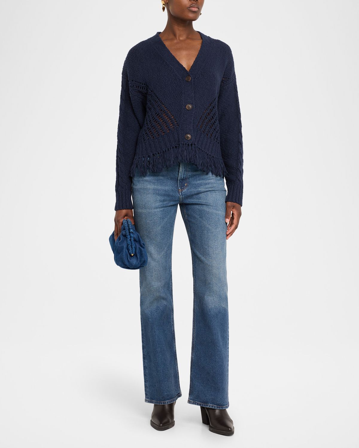 Autumn Cashmere Fringe-Hem Organic Cotton Knit Cardigan