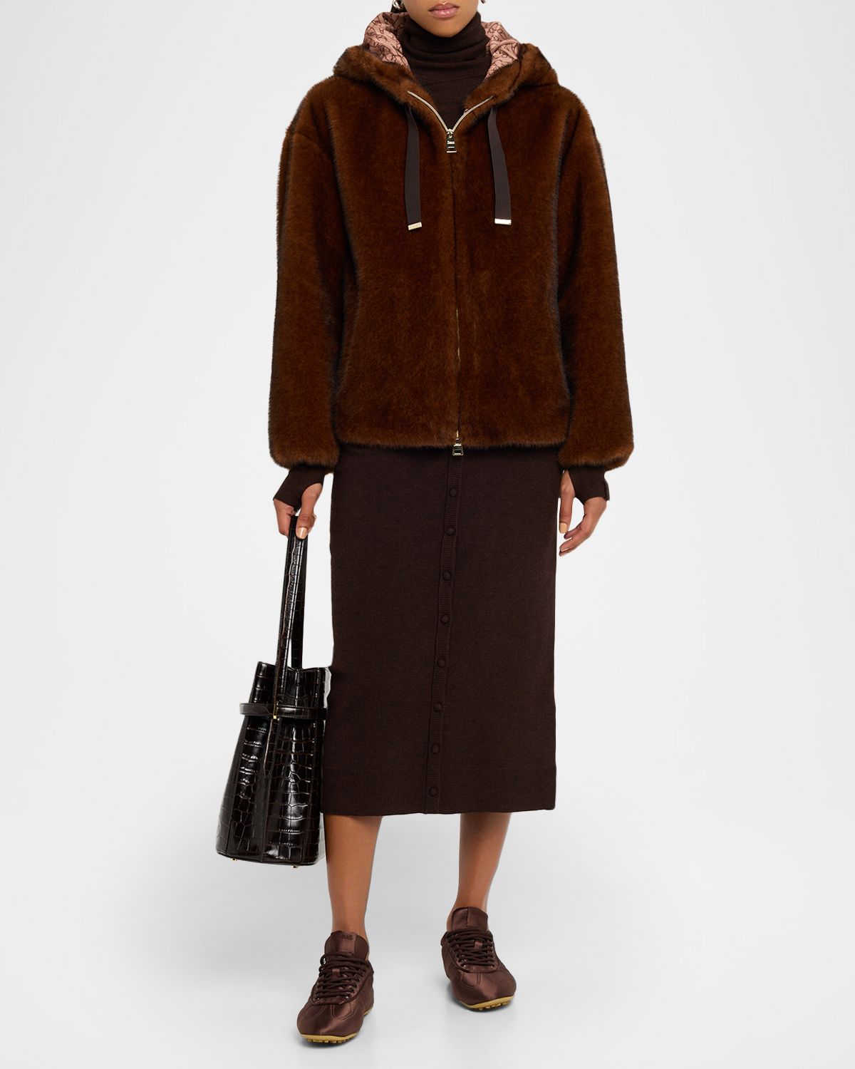 Herno Melange Alternative Fur Jacket with Hood