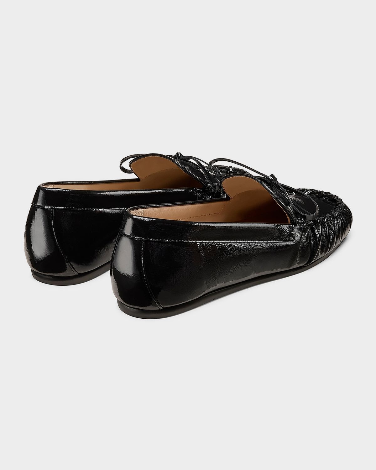 Stuart Weitzman Britt Crinkled Patent Leather Bow Loafers