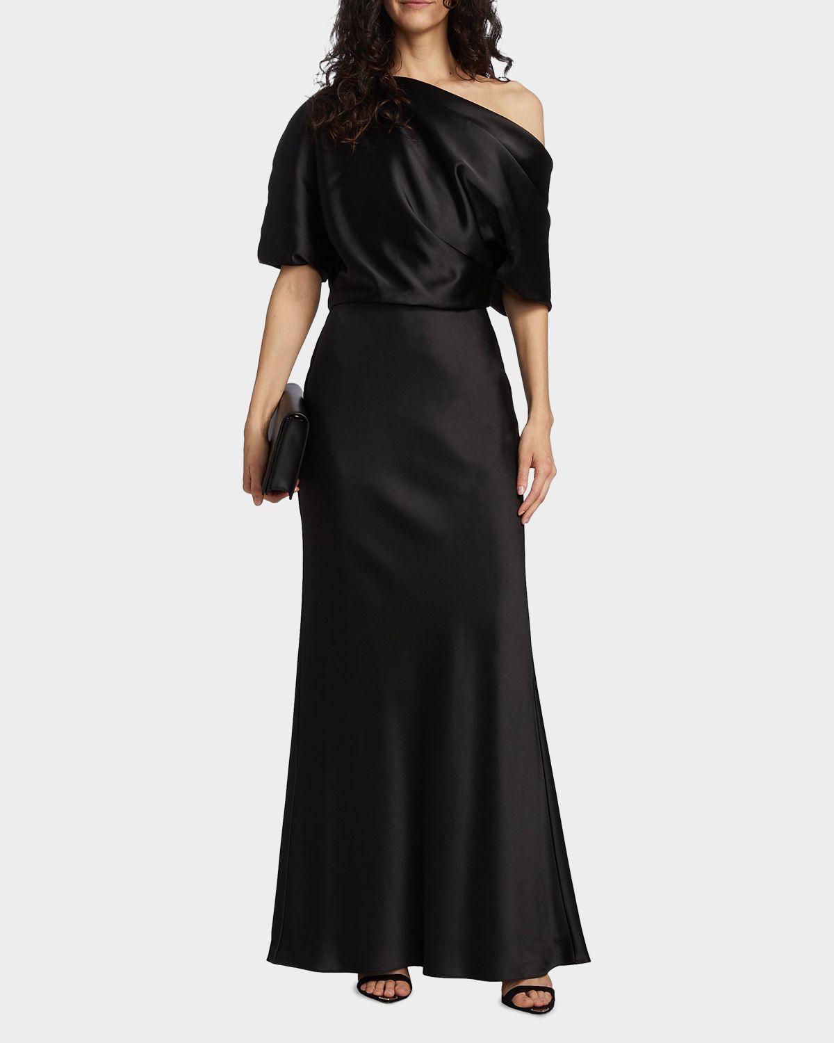 Amsale Draped Satin One-Shoulder Gown | Thumbnail 7
