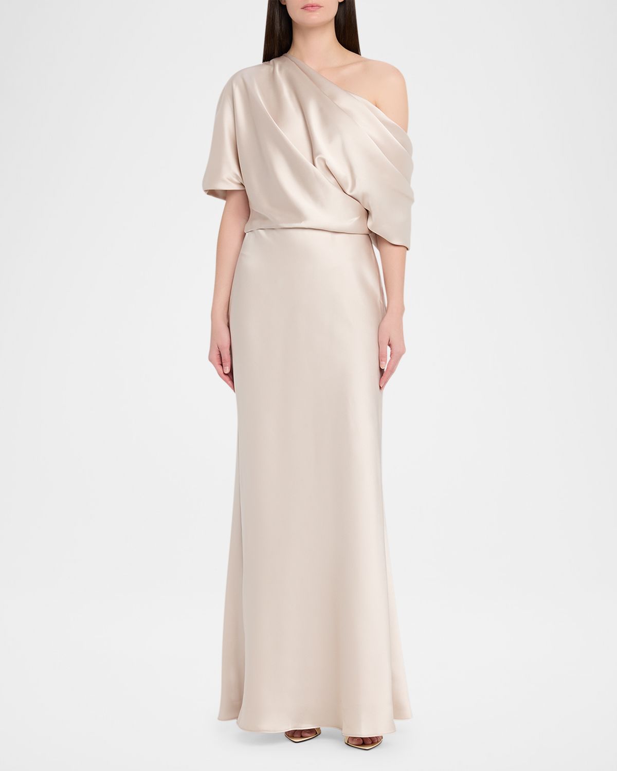 Amsale Draped Satin One-Shoulder Gown