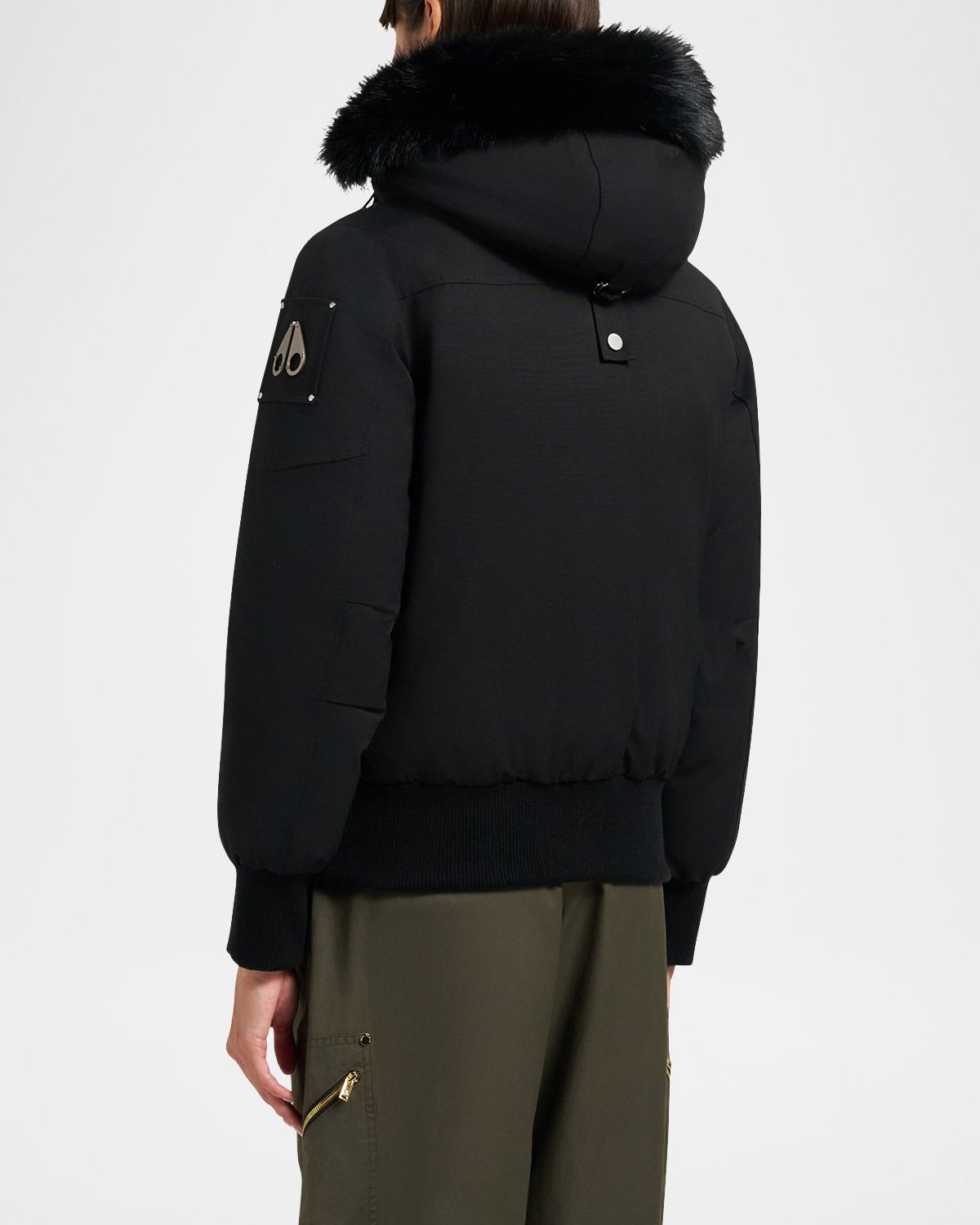 Moose Knuckles Debbie Bomber Jacket with Detachable Hood, Shearling Trim, & Pom Poms | Thumbnail 3