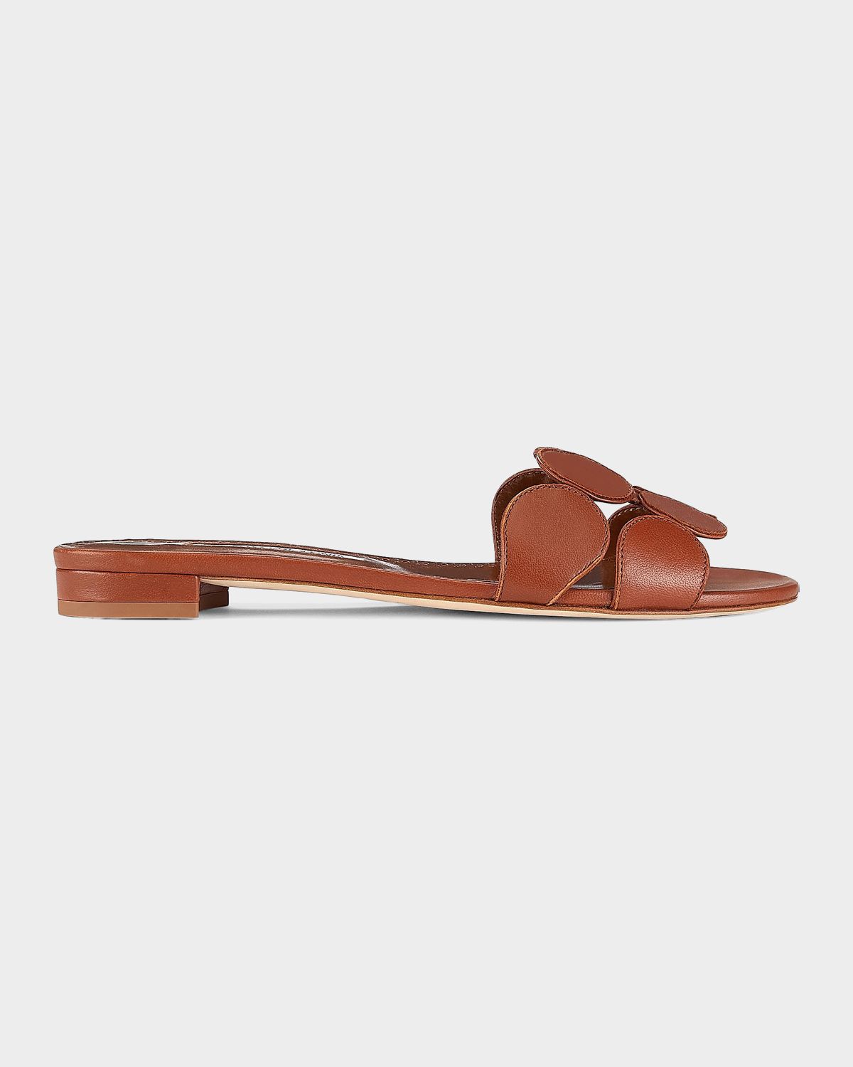 Manolo Blahnik Circle-Cut Leather Slide Sandals