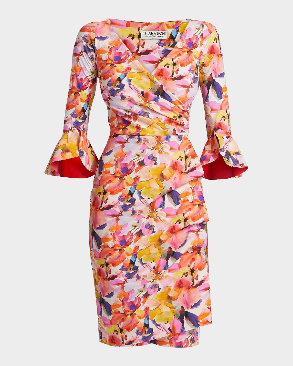 Chiara Boni La Petite Robe Triana Floral Stretch Bell-Sleeve Knee-Length Dress