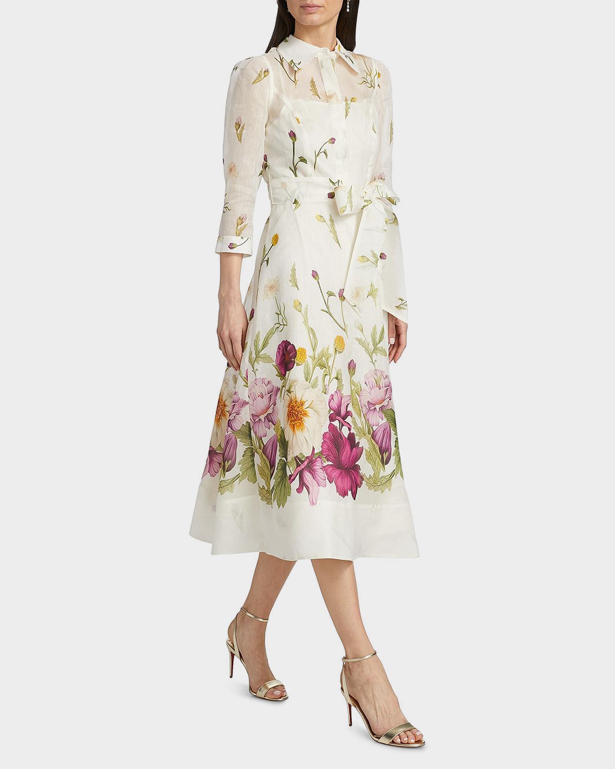 Rickie Freeman for Teri Jon Belted Floral-Print Midi Shirtdress