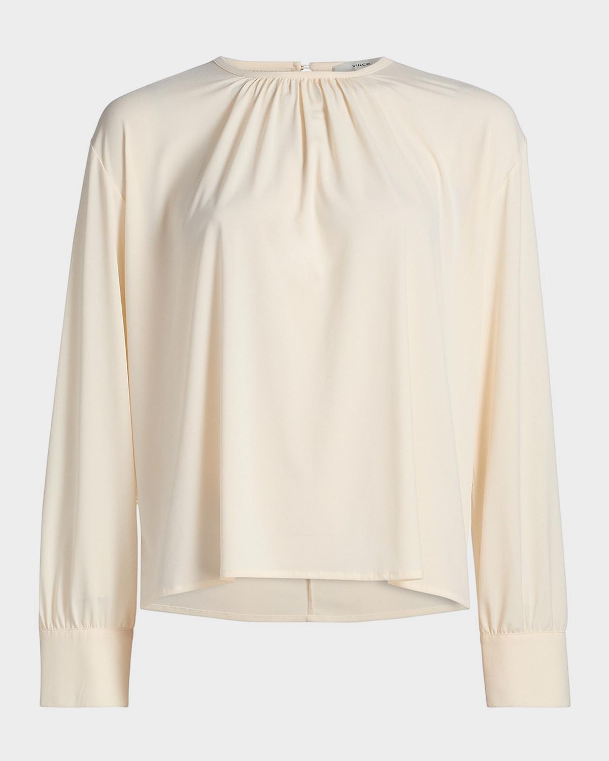 Vince Gathered Long-Sleeve Crepe Blouse