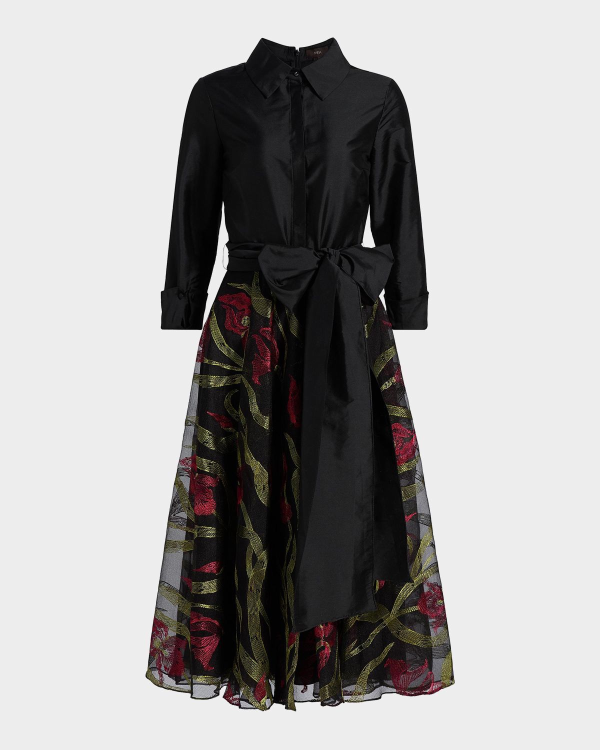 Theia Azura Embroidered A-Line Shirtdress