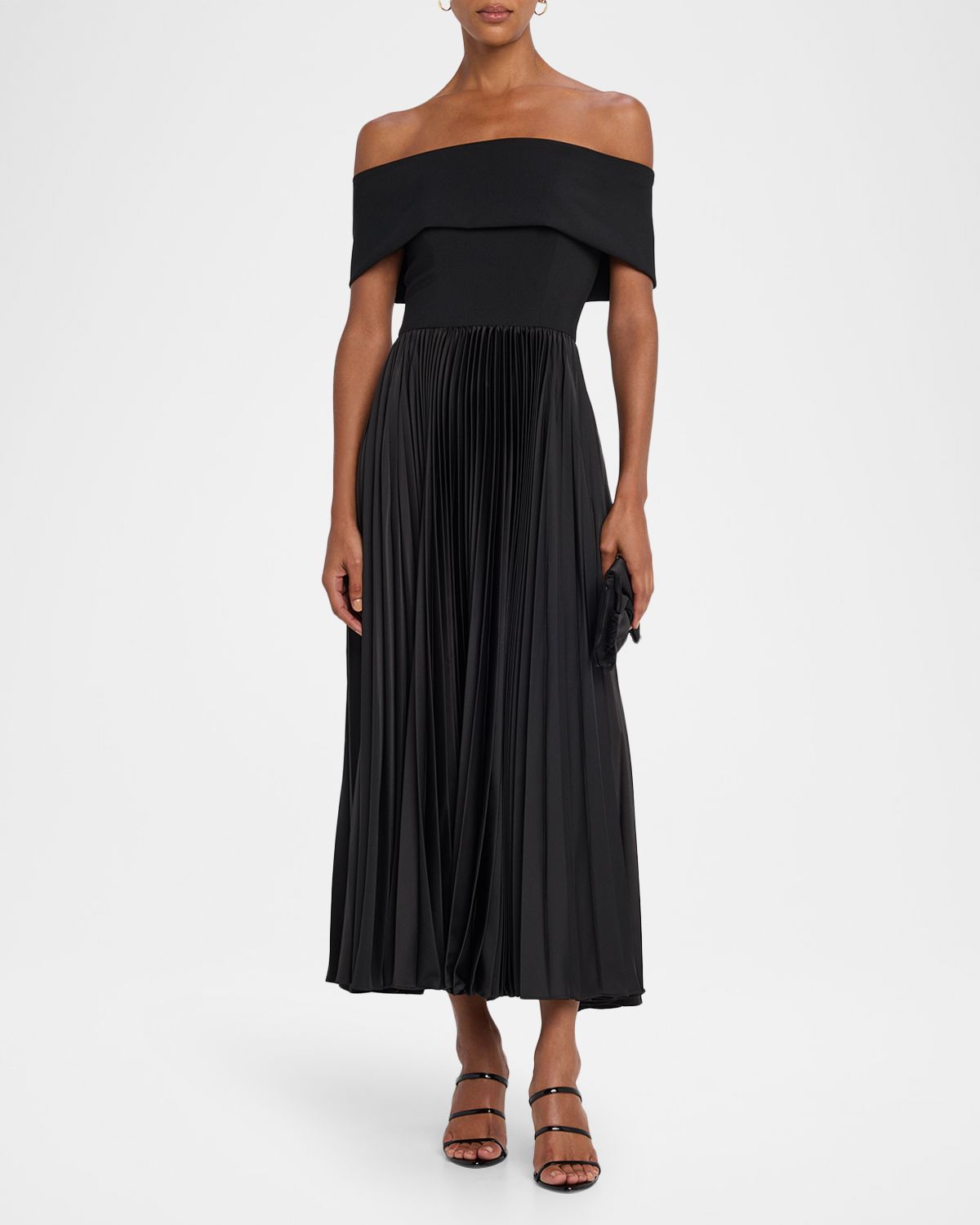 Hutch Stockton Pleated Off-Shoulder Midi Dress
