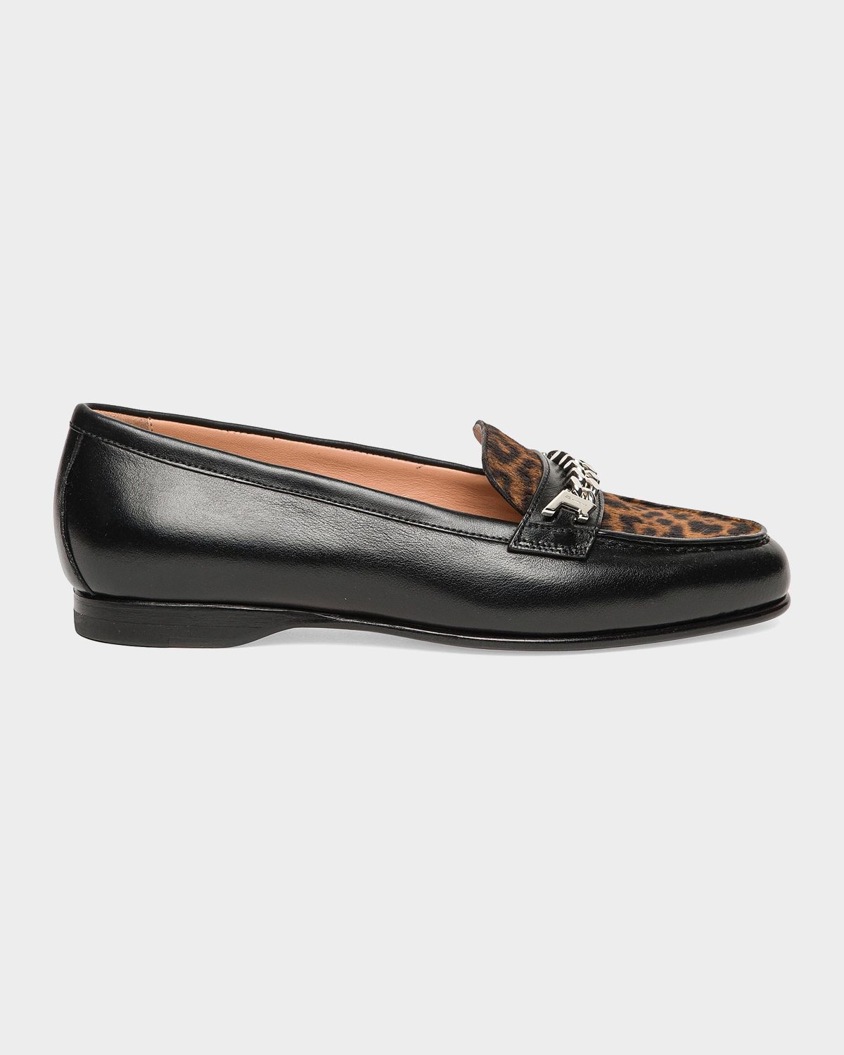Santoni Leopard Calf Hair and Leather Bit Loafers - Women's Shoes