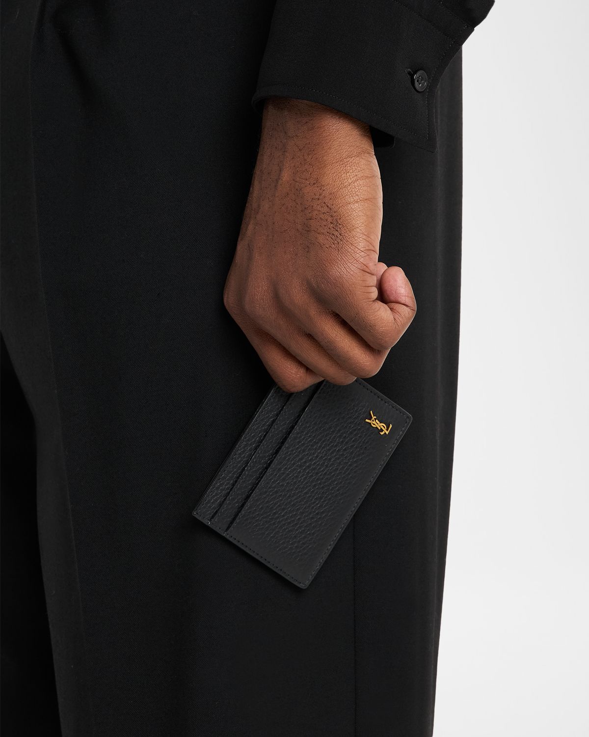Saint Laurent Men 's Tiny Cassandre YSL Card Holder in Grained Leather