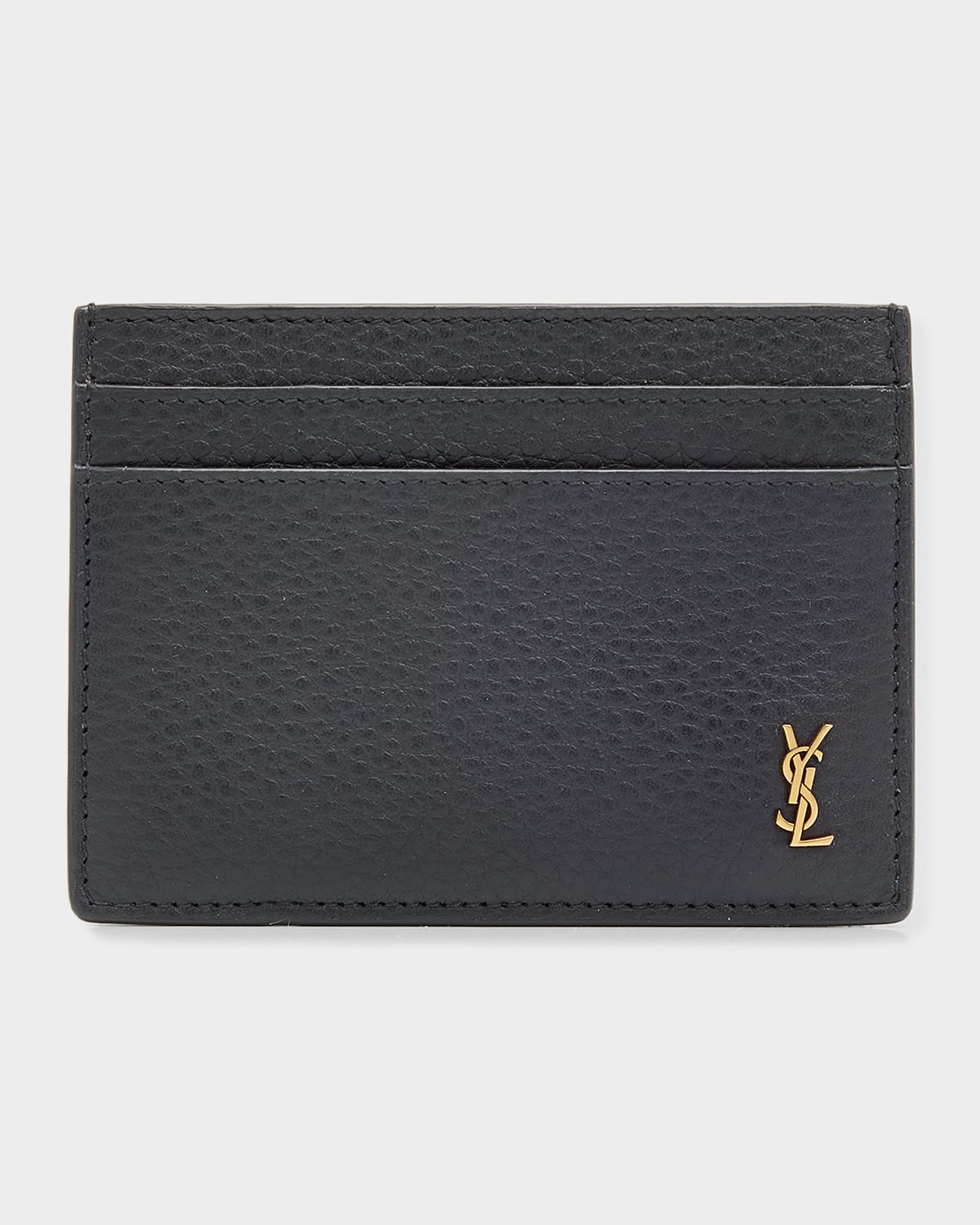 Saint Laurent Men 's Tiny Cassandre YSL Card Holder in Grained Leather