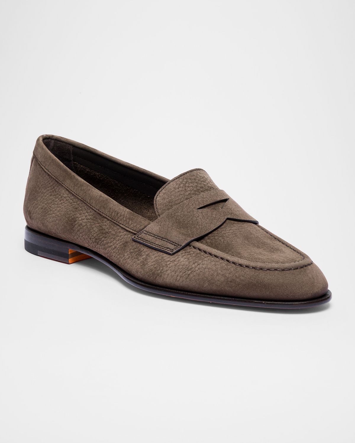 Santoni Nubuck Leather Penny Loafers