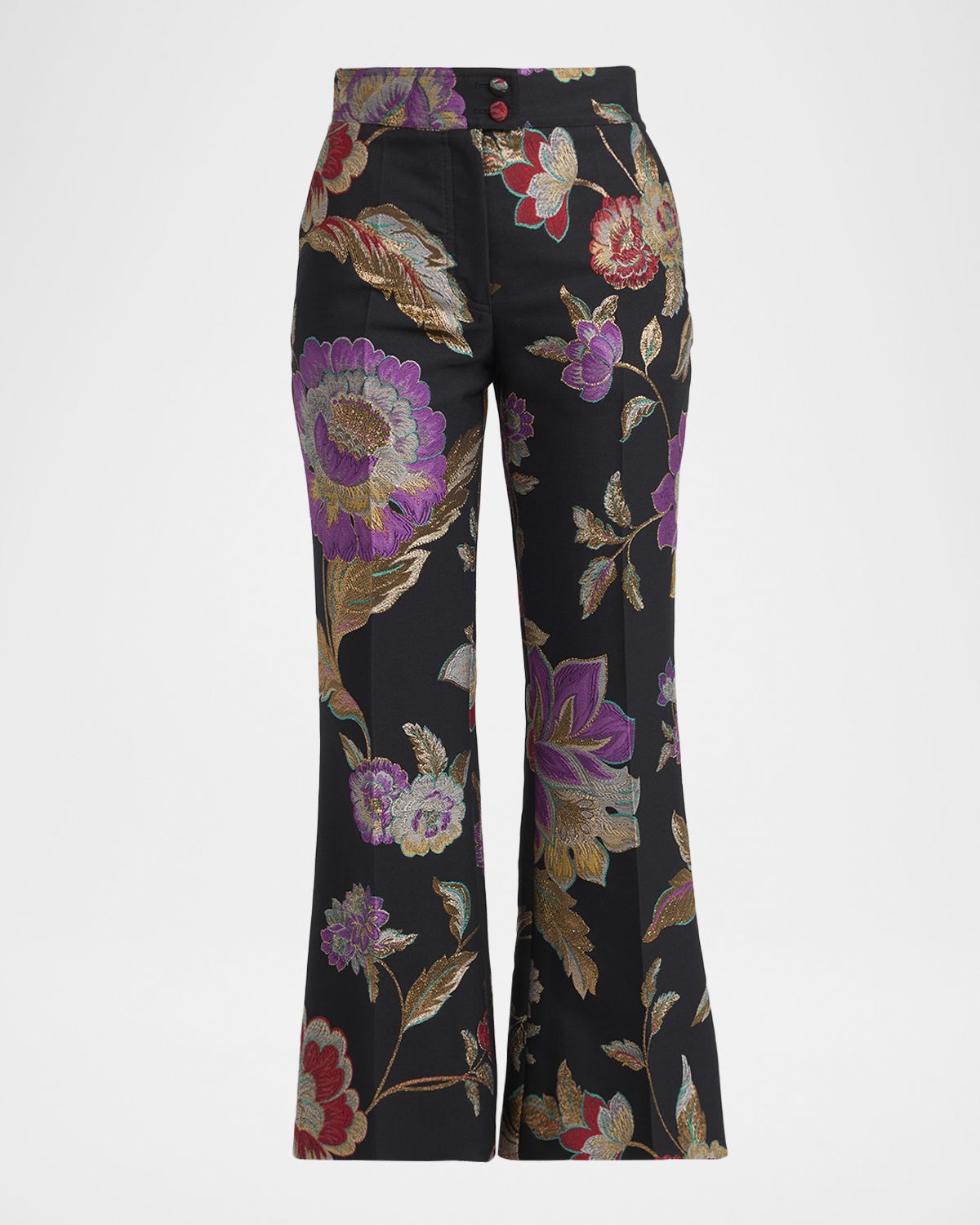 Valentino Garavani Metallic Floral Jacquard Flare Ankle Pants