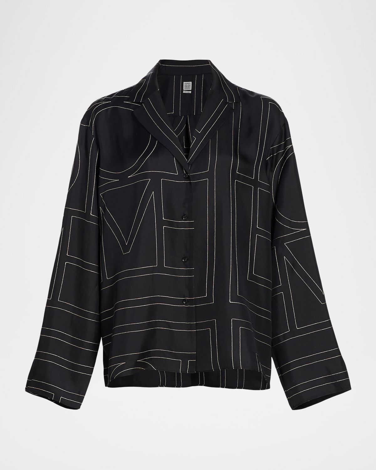 Toteme Monogram-Embroidered Silk Pajama Top