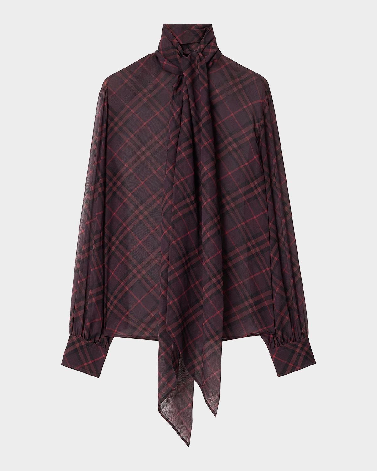 Burberry Lina Check Silk Neck-Scarf Button-Down Shirt