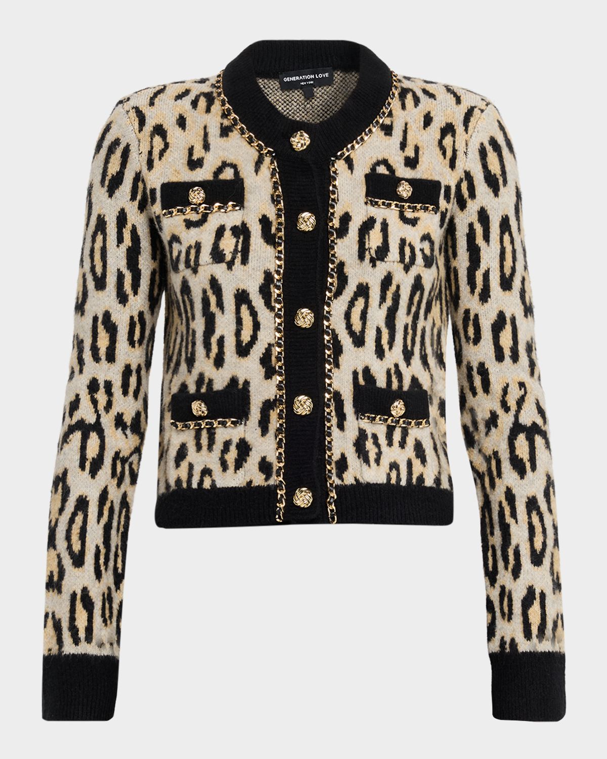 Generation Love Selma Leopard Chain-Trim Cardigan
