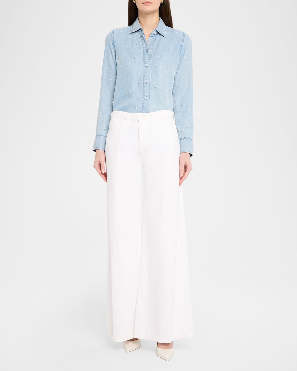 Generation Love Marcello Pearl-Embellished Denim Shirt