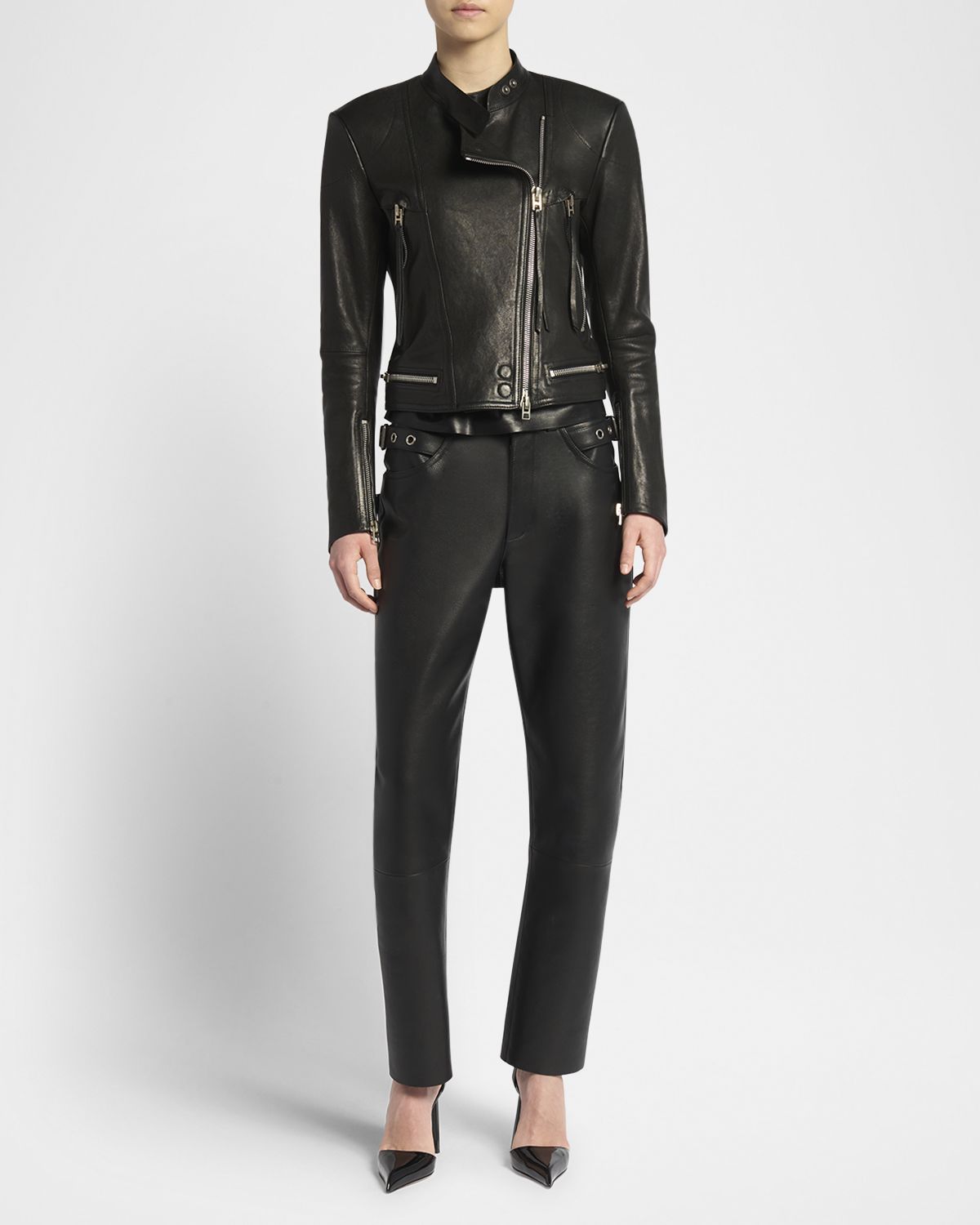 TOM FORD Leather Buckle Straight-Leg Biker Pants