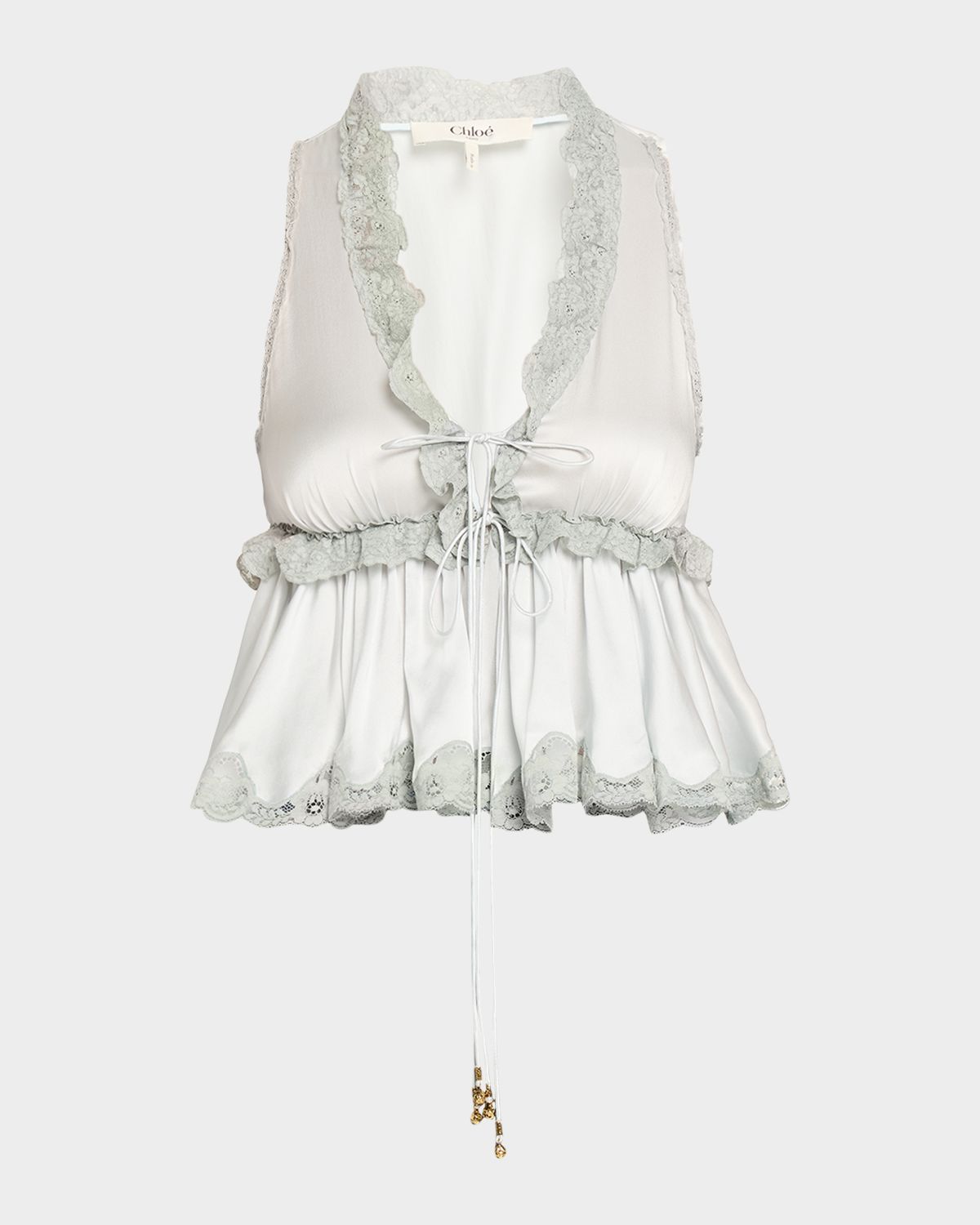 Chloe Ruffle V-Neck Sleeveless Silk Top