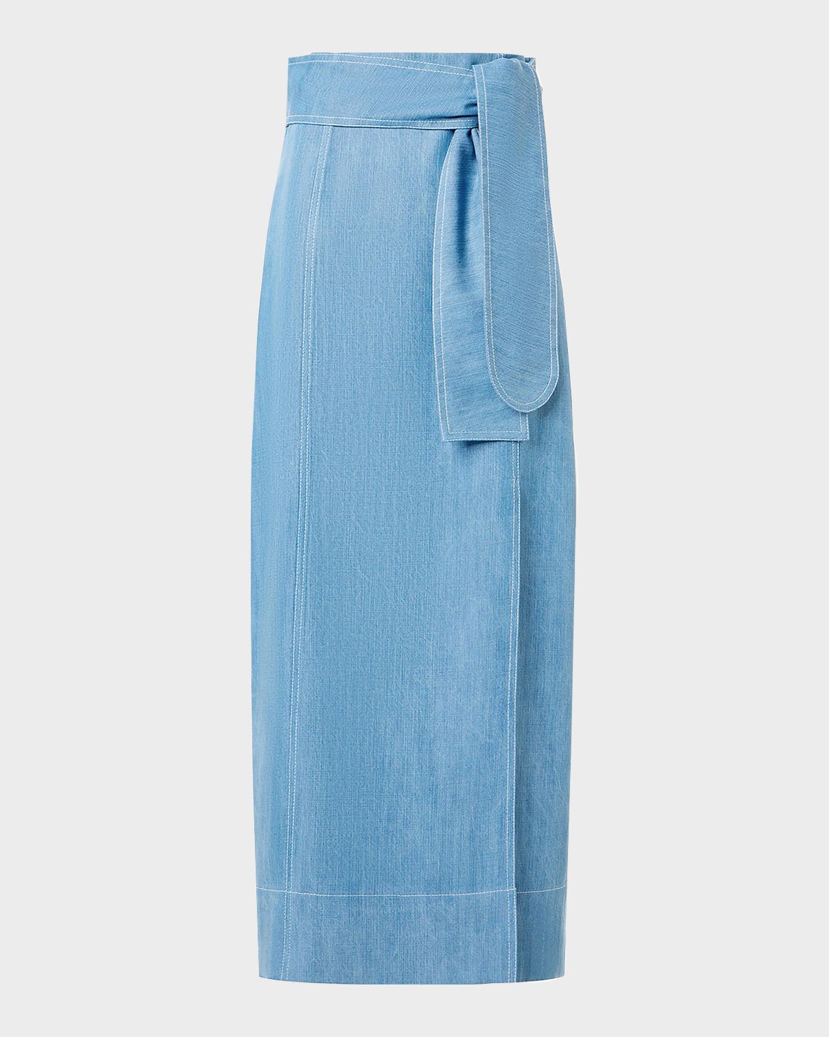 Akris punto Side-Slit Belted Denim Midi Pencil Skirt