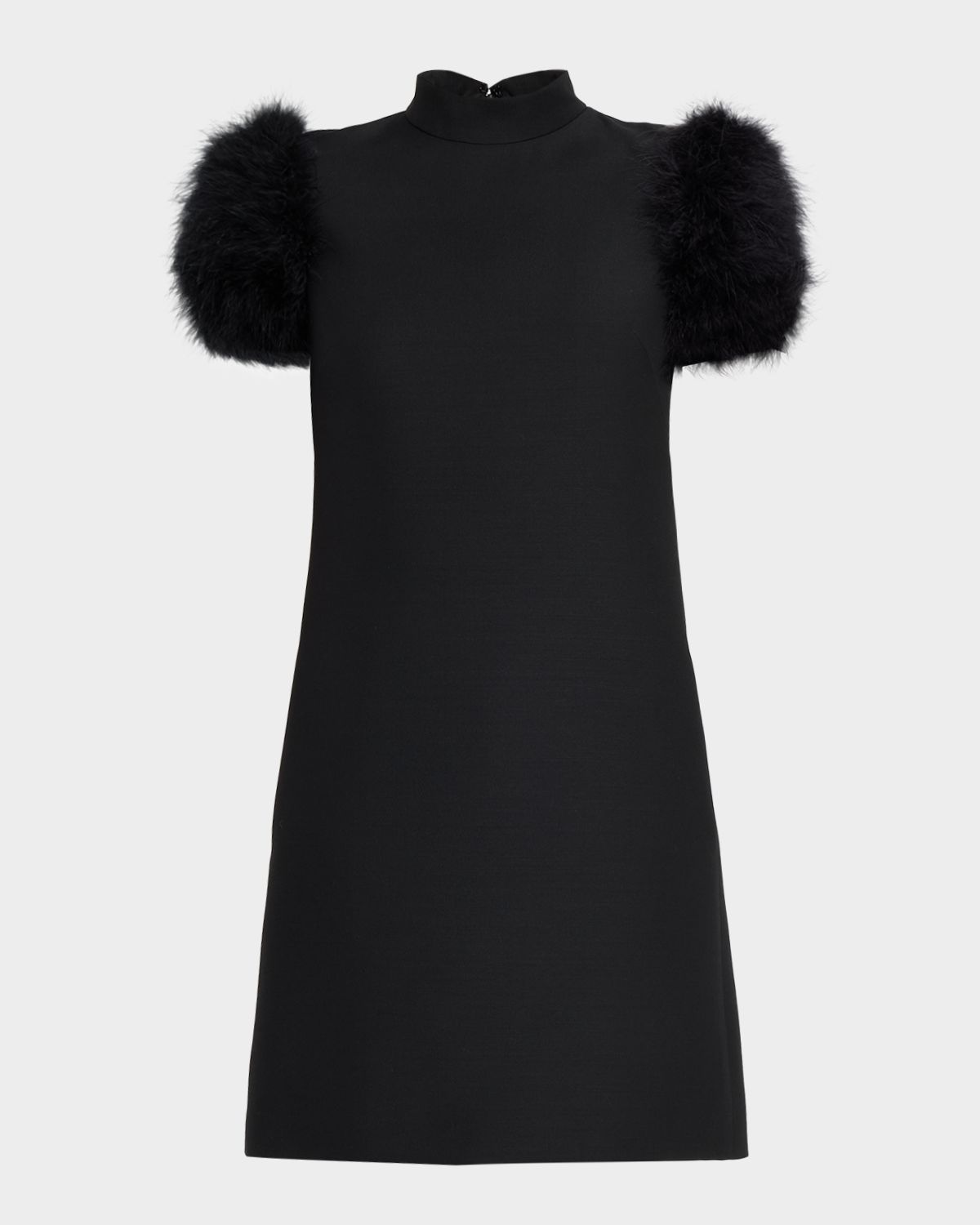 Valentino Garavani Feather-Sleeve Mock-Neck Mini Dress