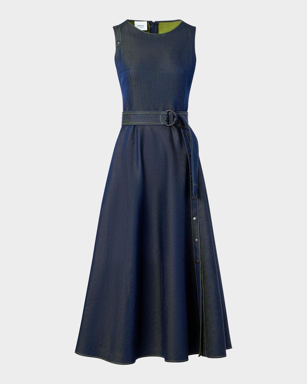 Akris punto Denim Belted Sleeveless Midi-Dress