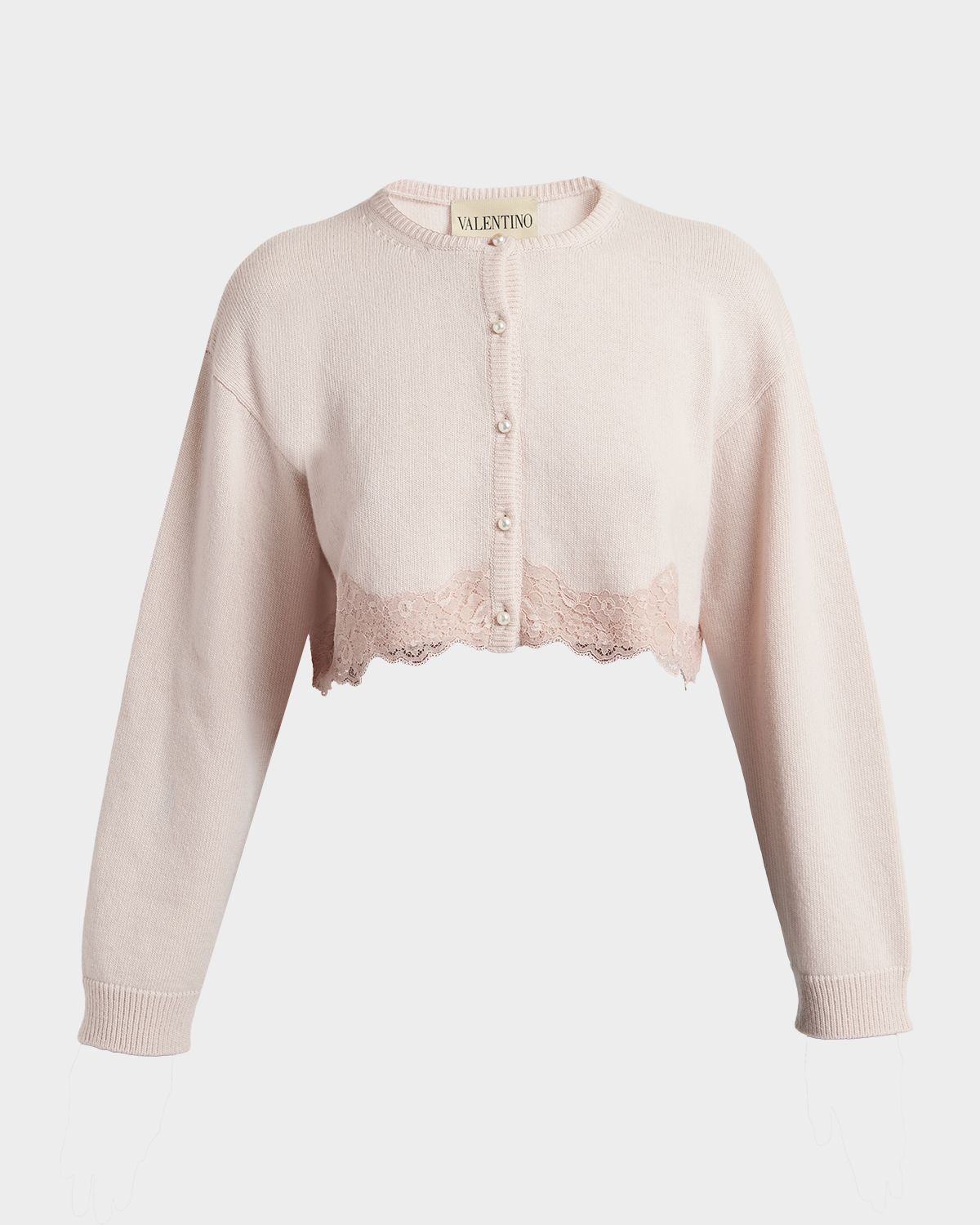 Valentino Garavani Lace-Trim Crop Crewneck Cardigan