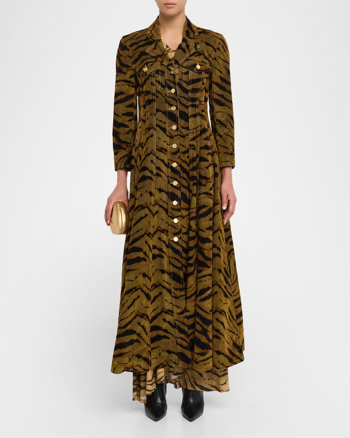 Ganni Tiger-Print Denim Maxi Dress