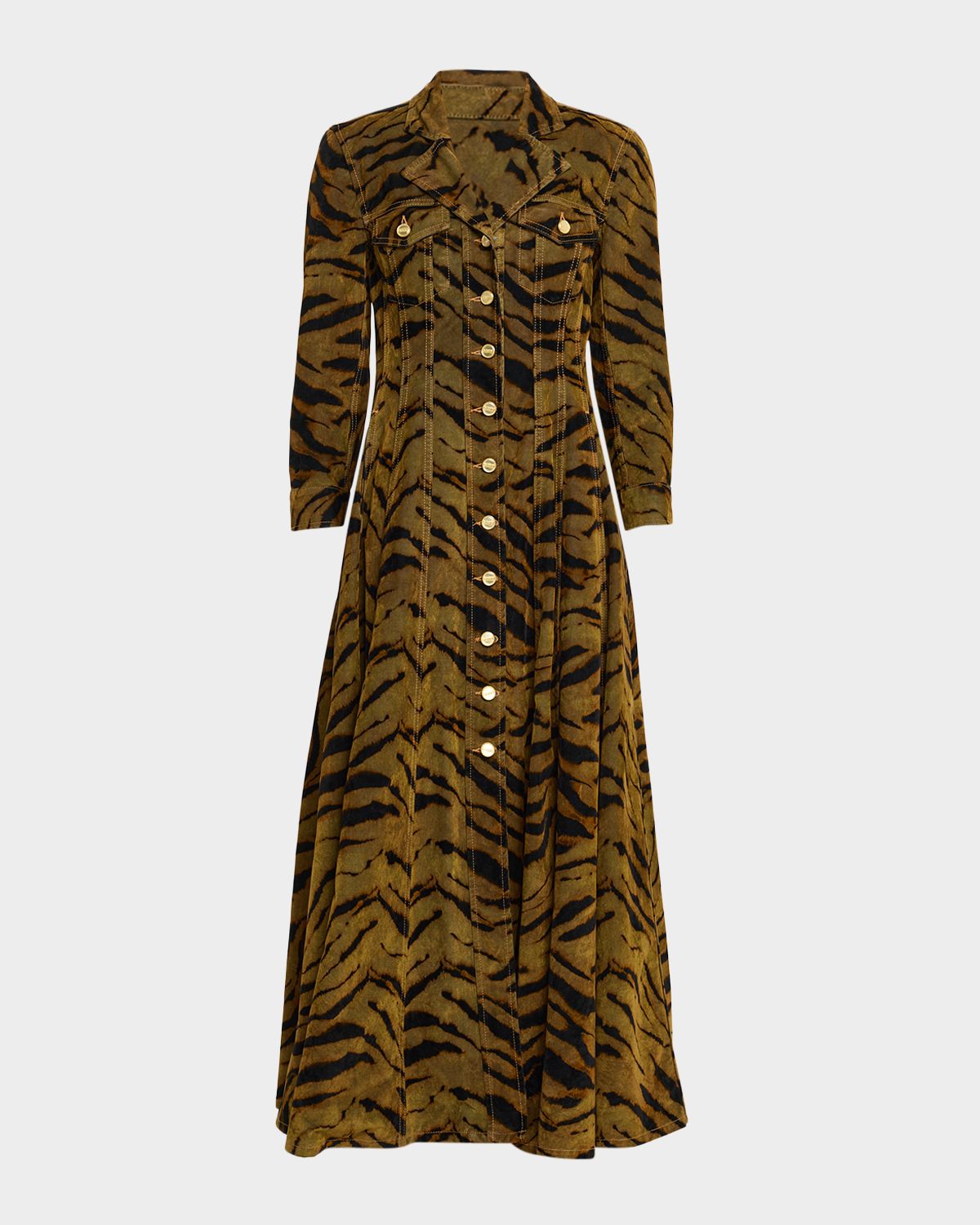 Ganni Tiger-Print Denim Maxi Dress
