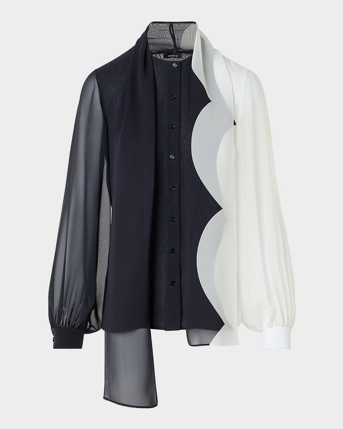 Akris Colorblock Silk Crepe Scarf Blouse