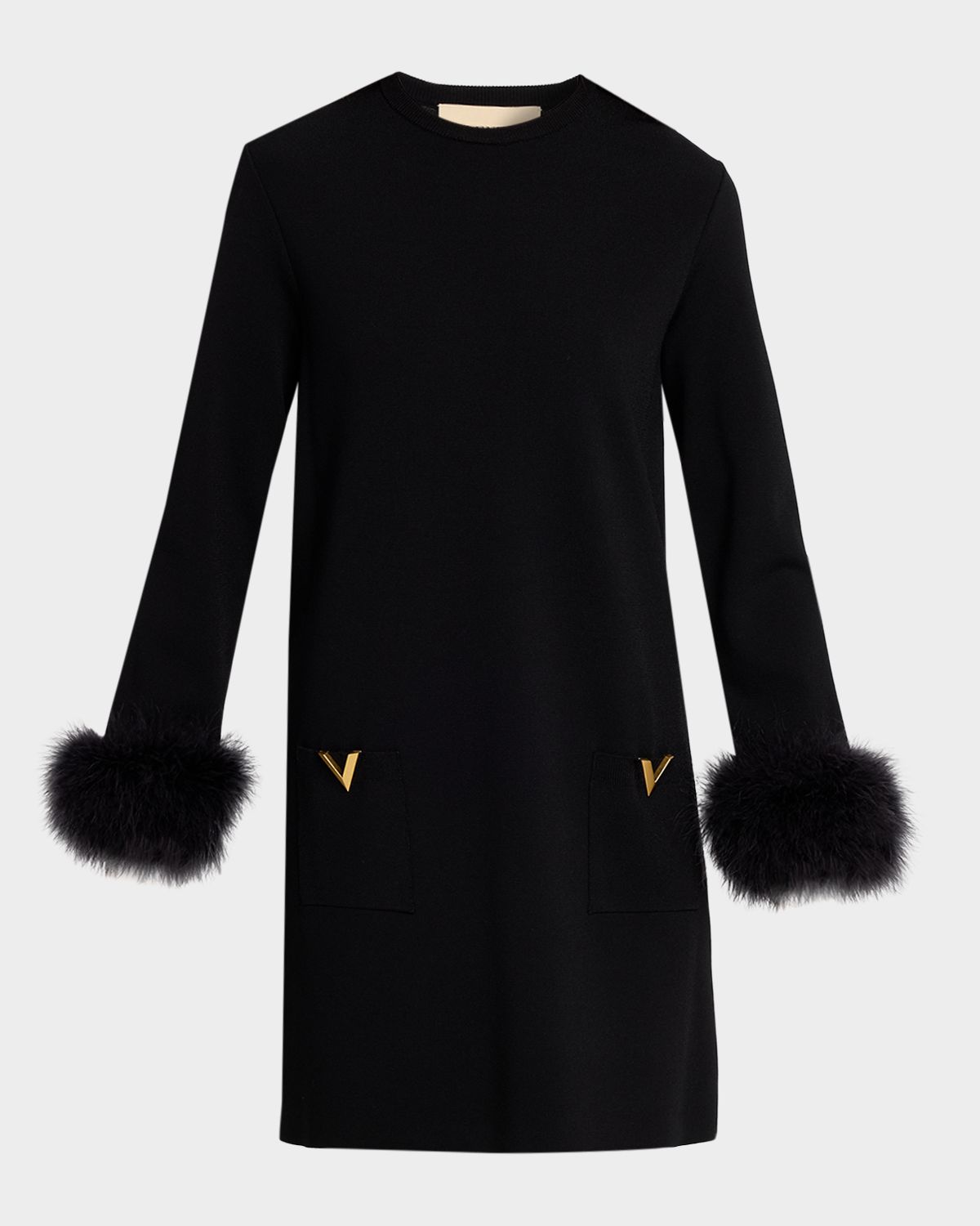 Valentino Garavani Feather-Cuffs Knit Mini Shift Dress