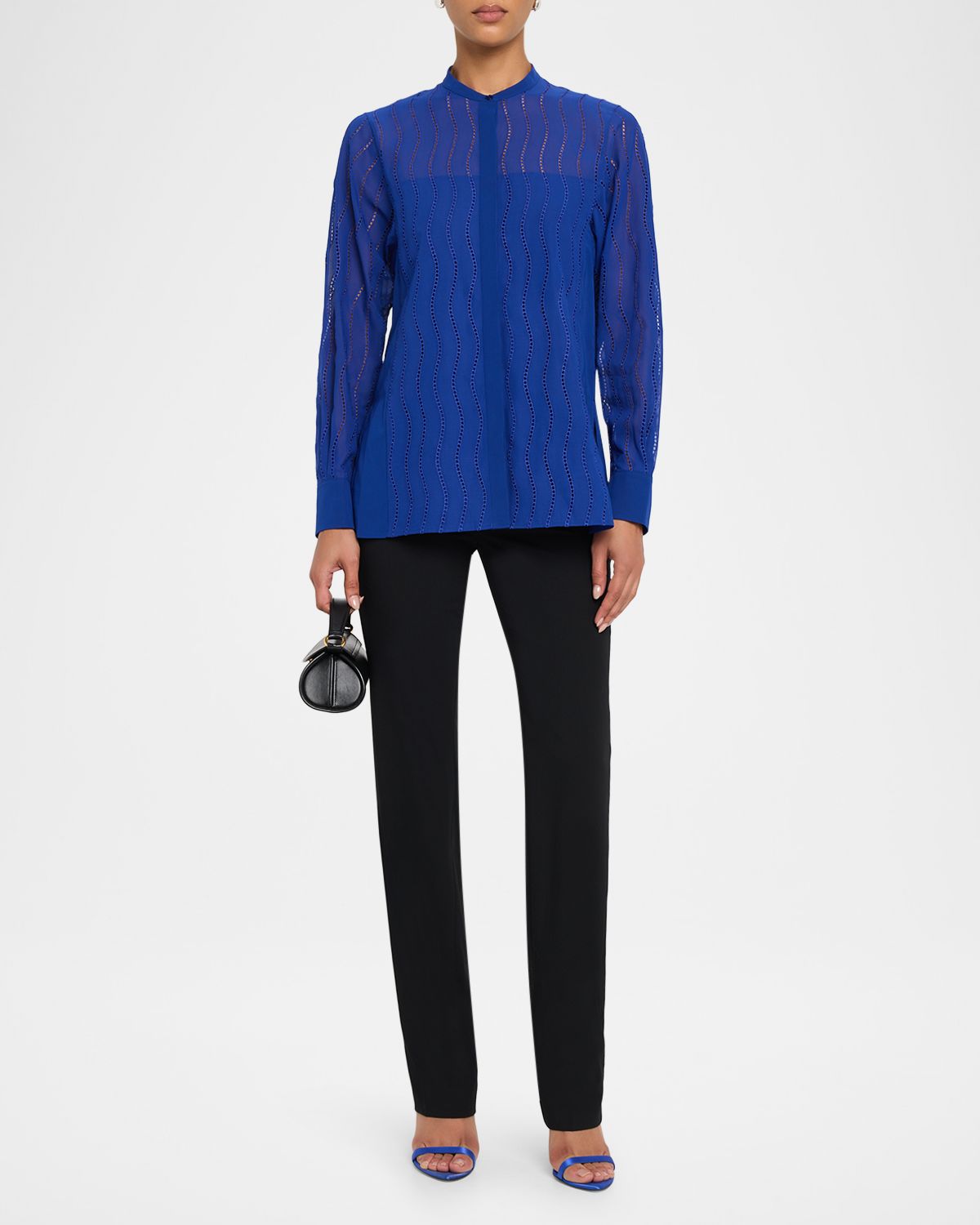 Akris Wave Broderie Anglaise Button-Down Blouse