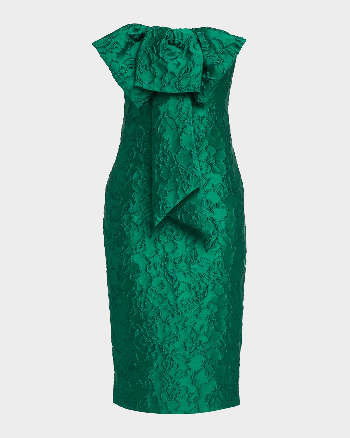 Badgley Mischka Jacquard Bow Strapless Midi-Dress