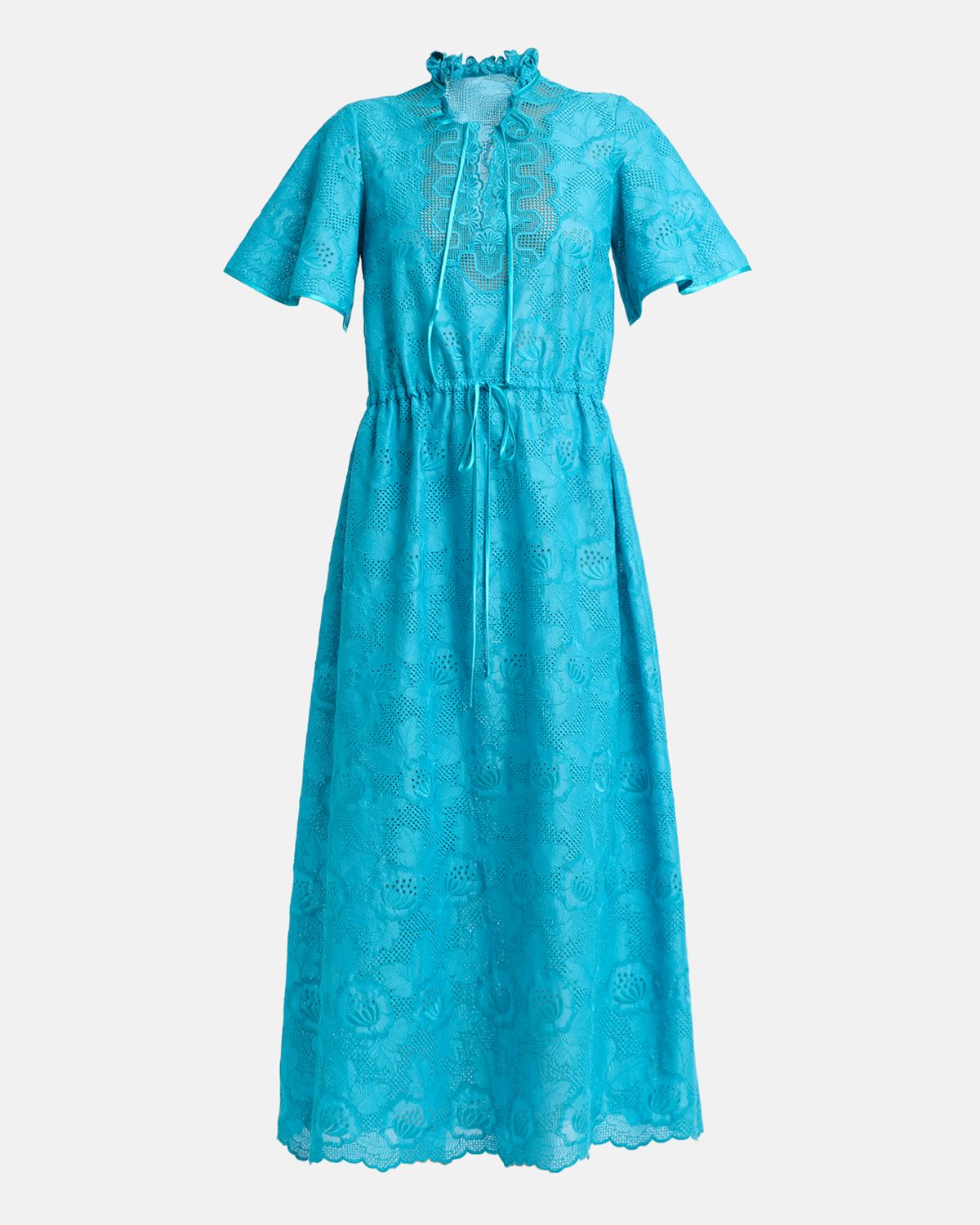 Valentino Garavani Eyelet Embroidered Cotton Drawstring Midi Dress