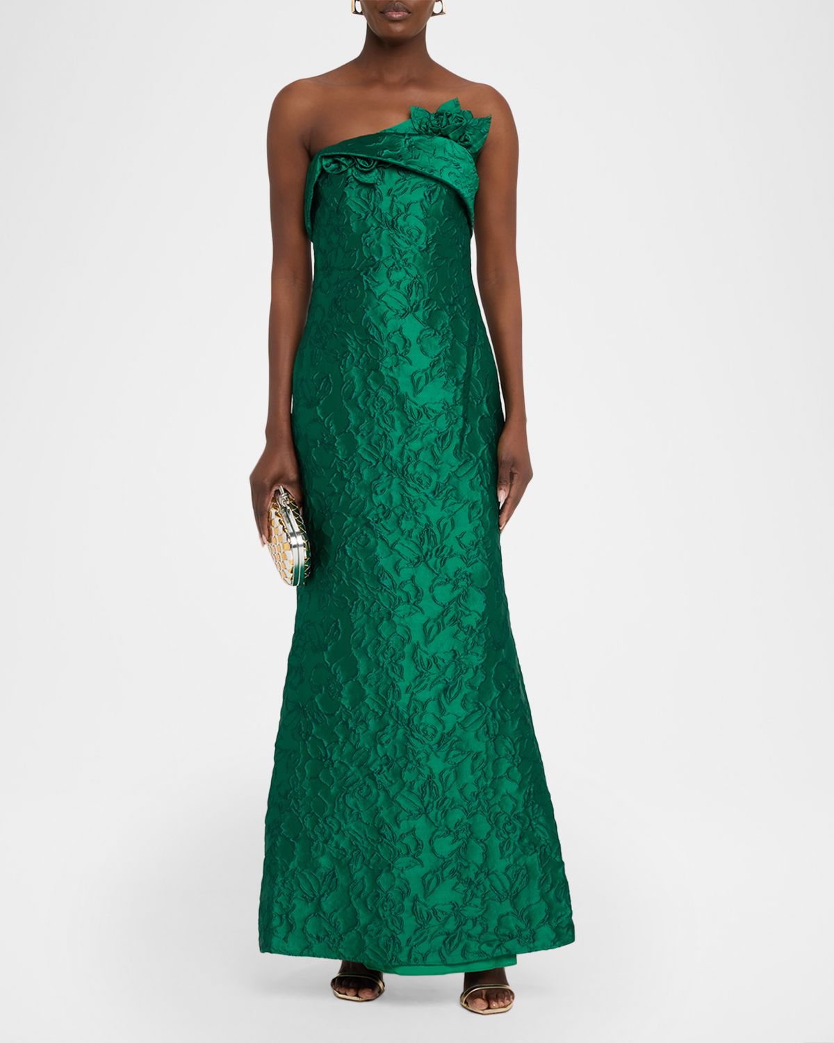Badgley Mischka Strapless Floral Jacquard Trumpet Gown