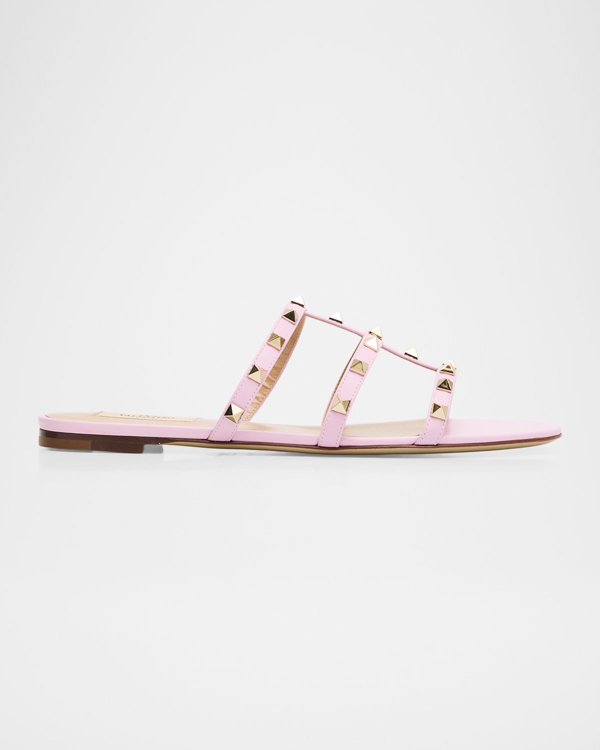 Valentino Garavani Rockstud Caged Leather Flat Slide Sandals