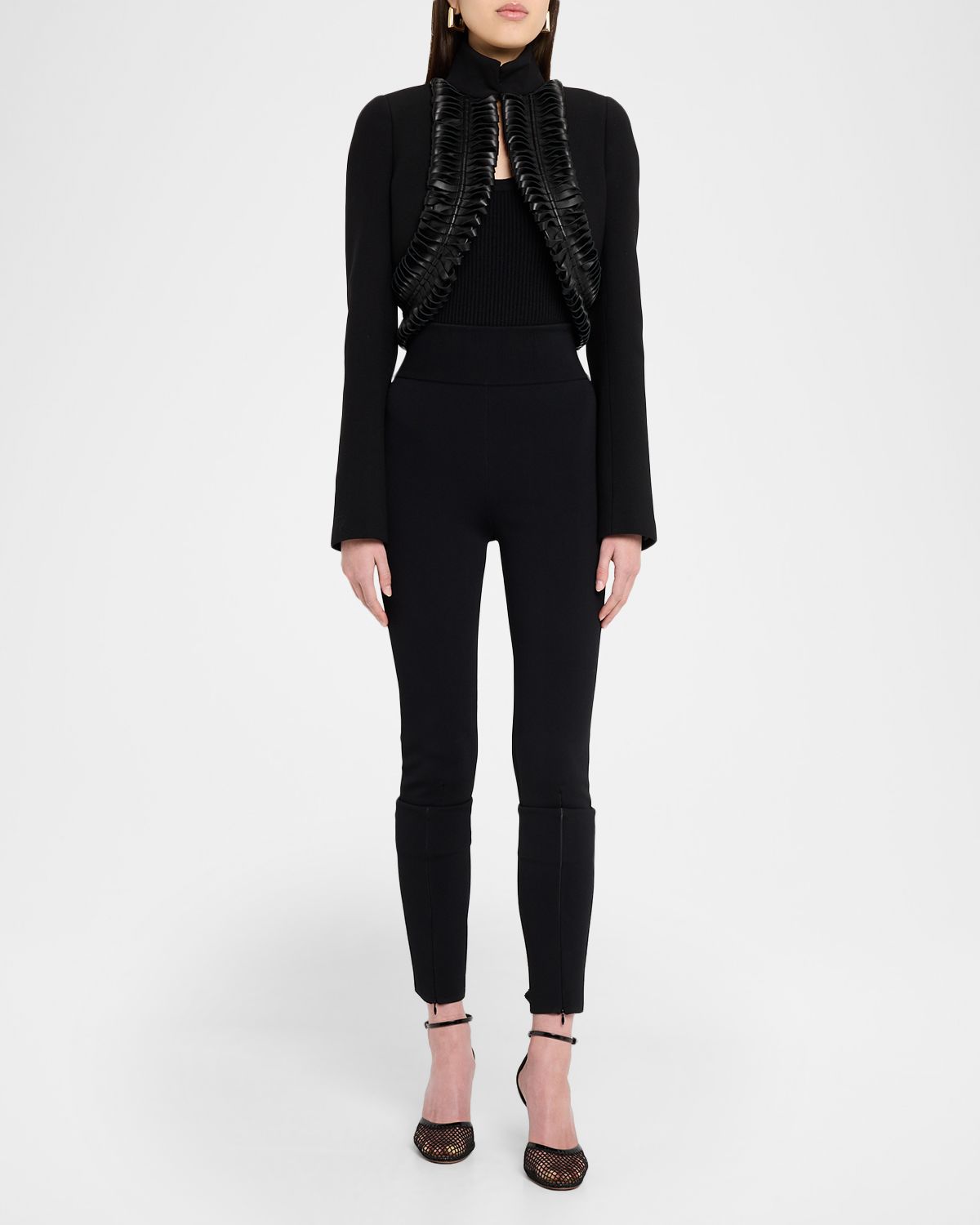 ALAIA Faux Leather-Trimmed Crop Jacket