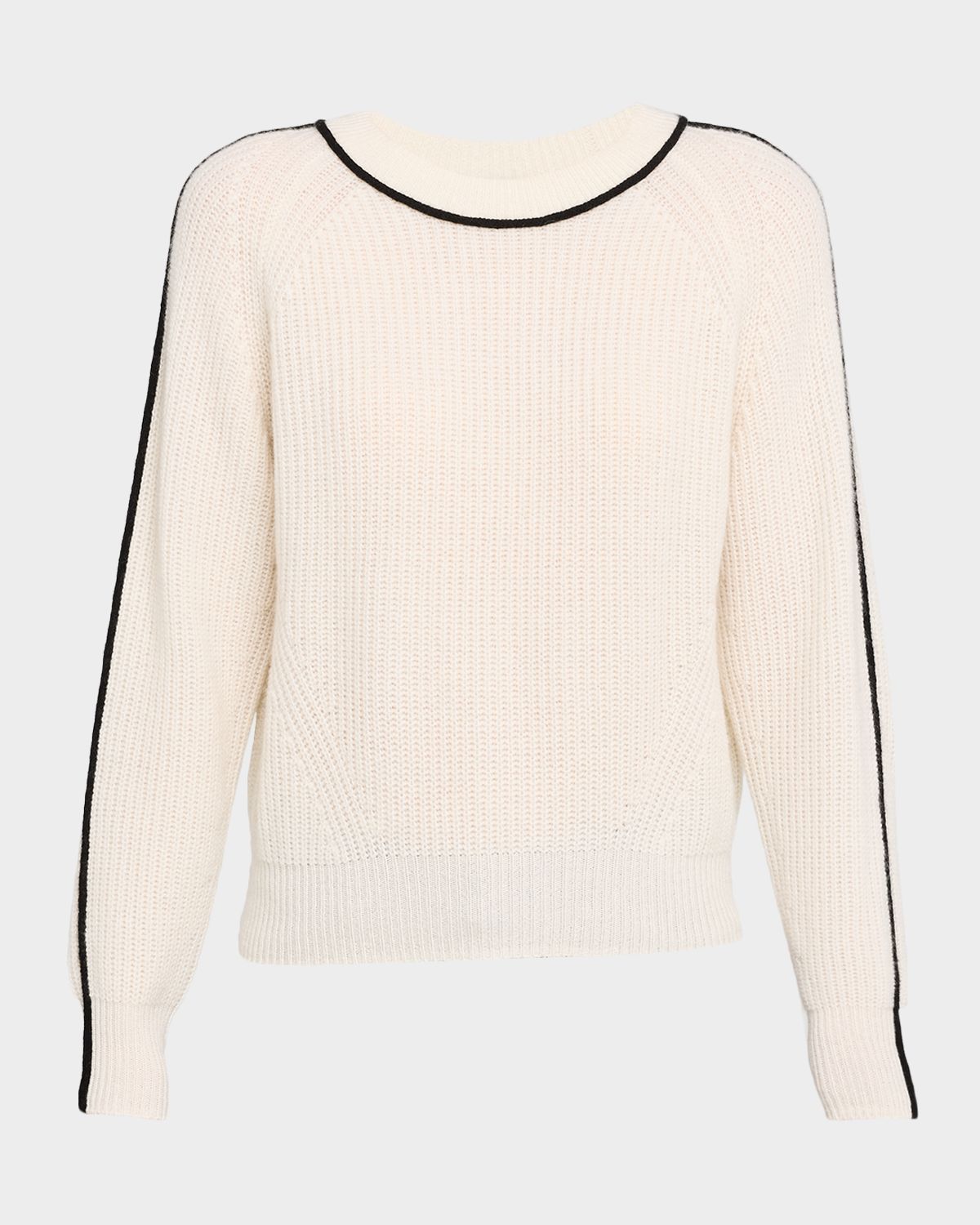 Autumn Cashmere Contrast-Trim Shaker Stitch Cashmere Sweater
