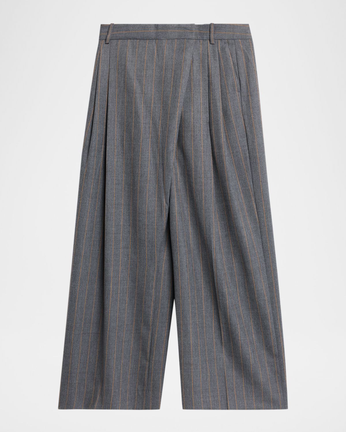 Ganni Pinstripe Brushed Wool Cross-Over Trousers