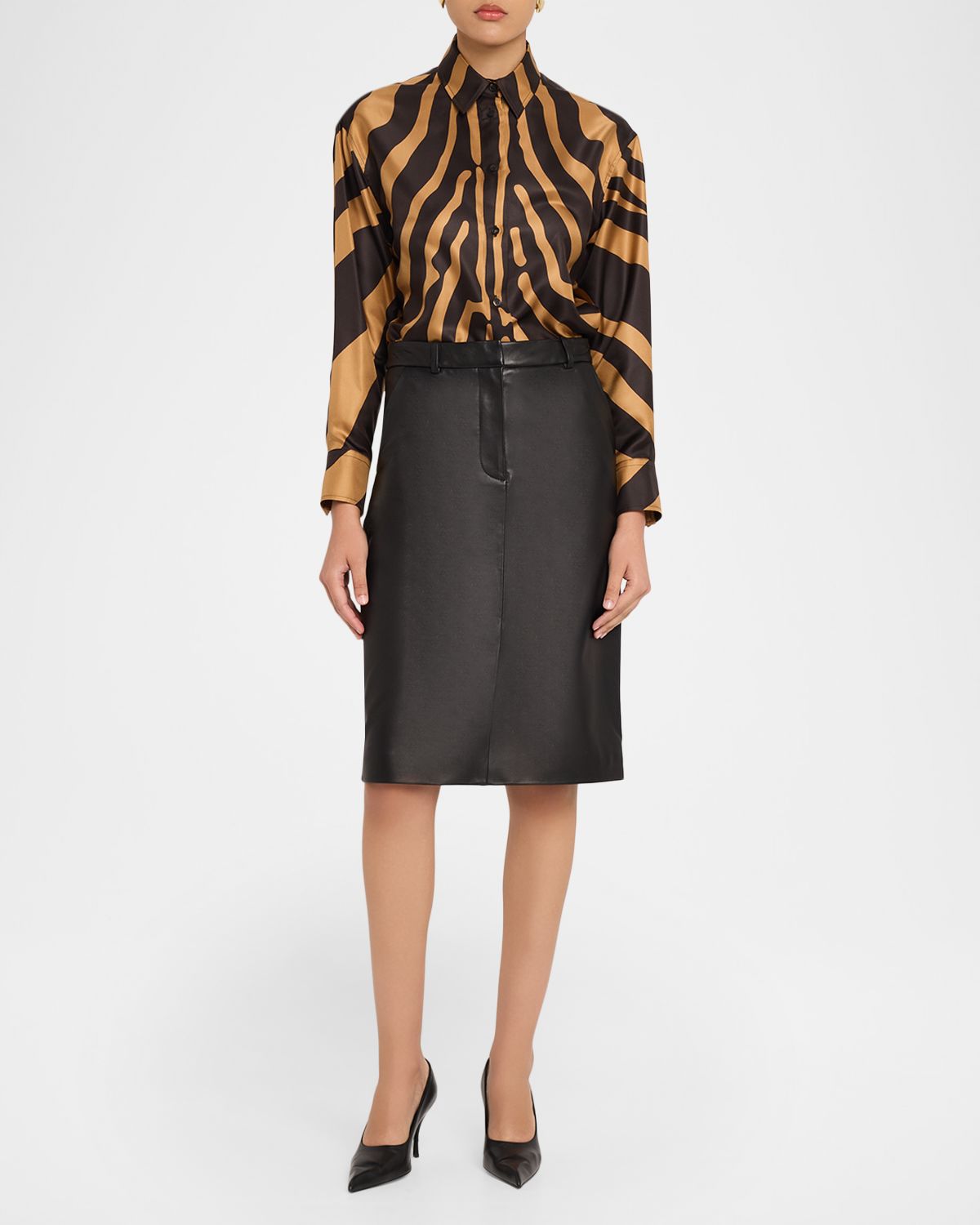 Ferragamo Zebra Silk Twill Button-Down Shirt
