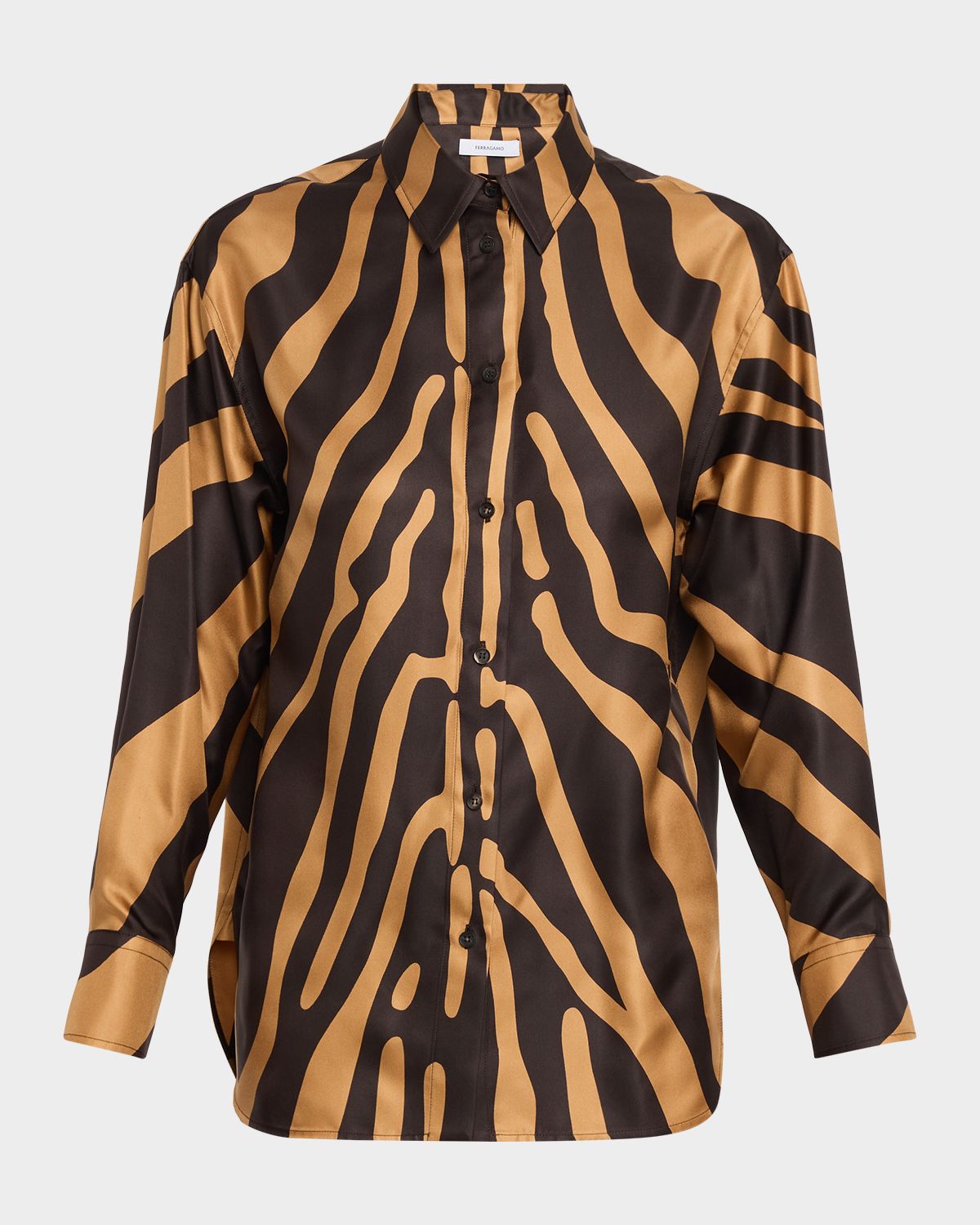 Ferragamo Zebra Silk Twill Button-Down Shirt