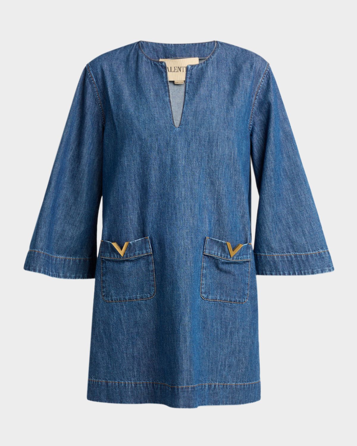 Valentino Garavani V-Logo Denim 3/4-Sleeve Mini Dress