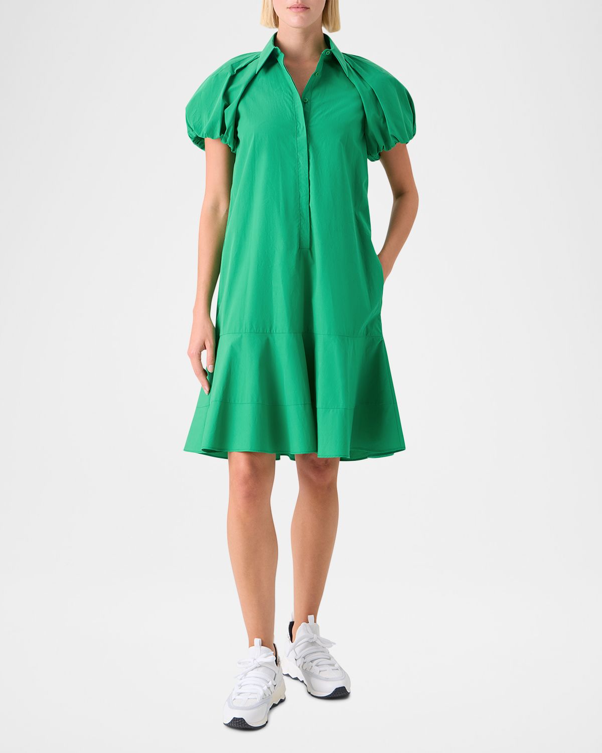 Akris punto Puff-Sleeve Tech Cotton Mini Dress