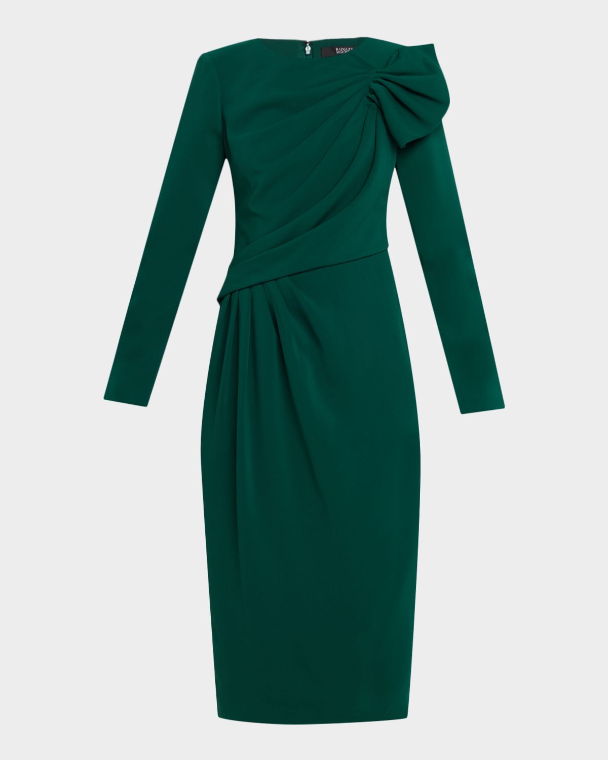 Badgley Mischka Long-Sleeve Draped Midi Dress