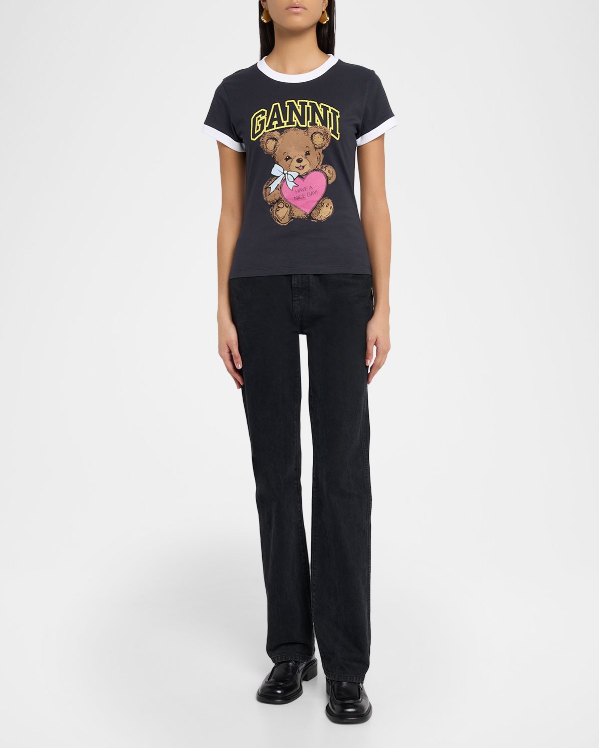 Ganni Cotton-Jersey Logo Ringer Tee