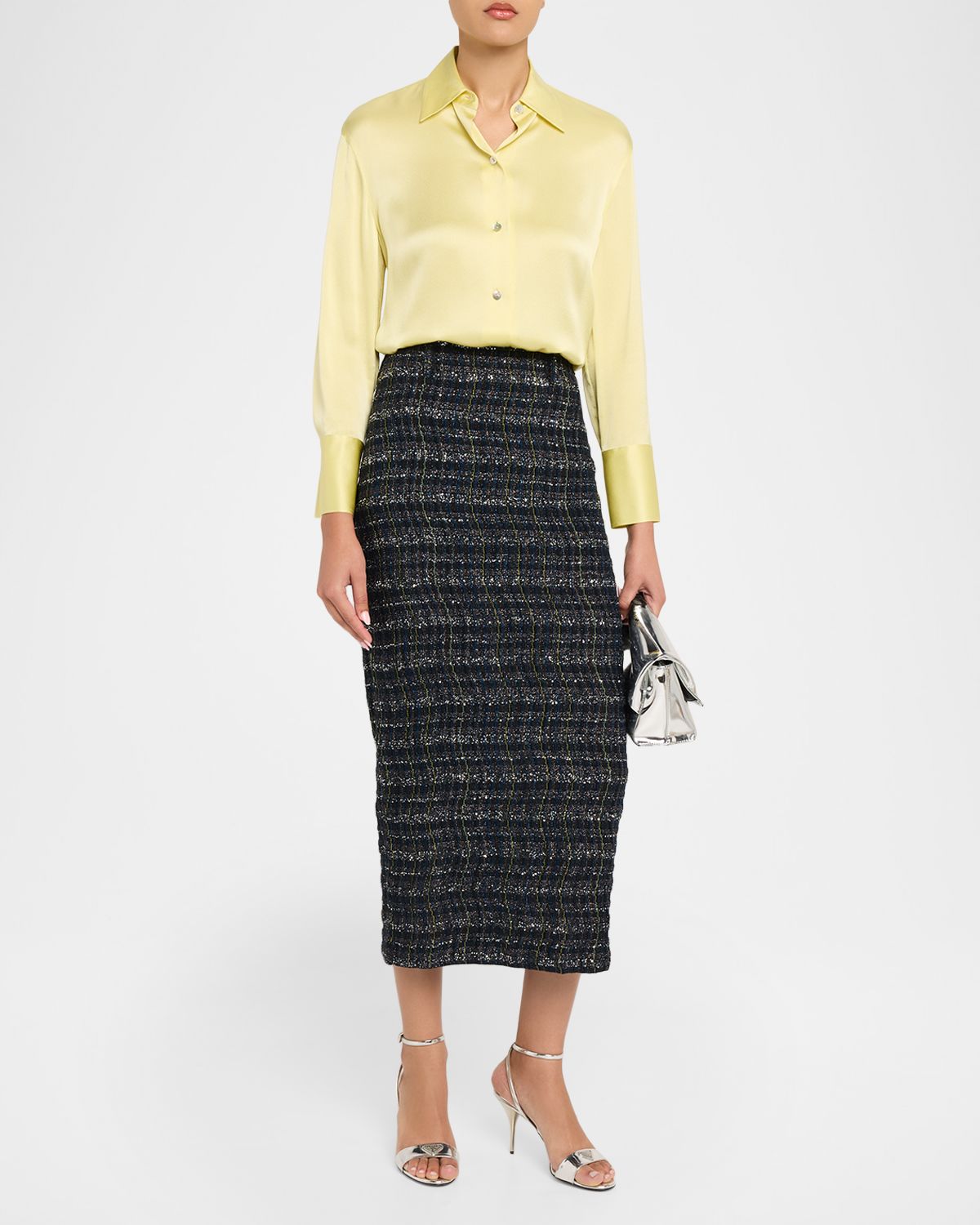 Missoni Paillette Wavy Check Tweed Midi Skirt